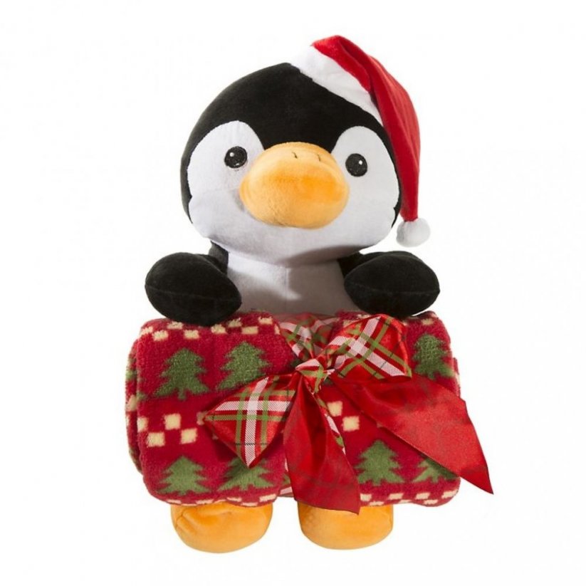 Krásna detská vianočná deka s plyšovou hračkou