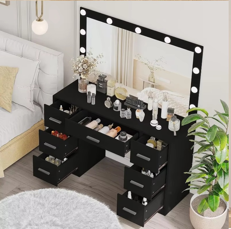 Velký toaletní stolek s osvětlením 80 x 40 x 110 cm černý