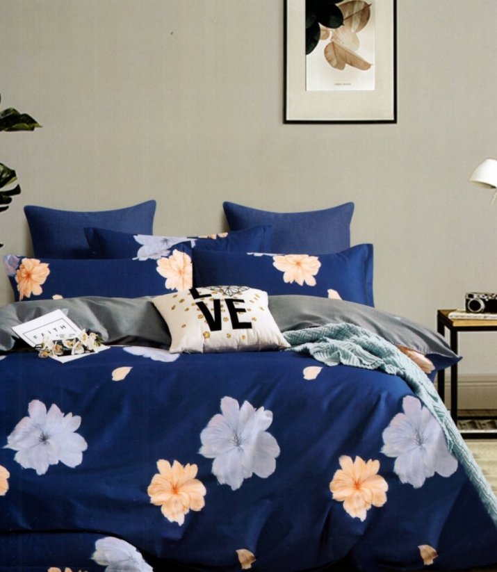 Egyedi kék pamut ágynemű virágokkal
