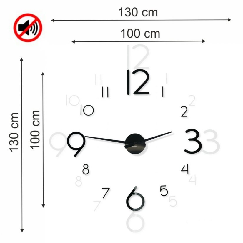 Jedinečné nalepovací hodiny v černé barvě 130cm