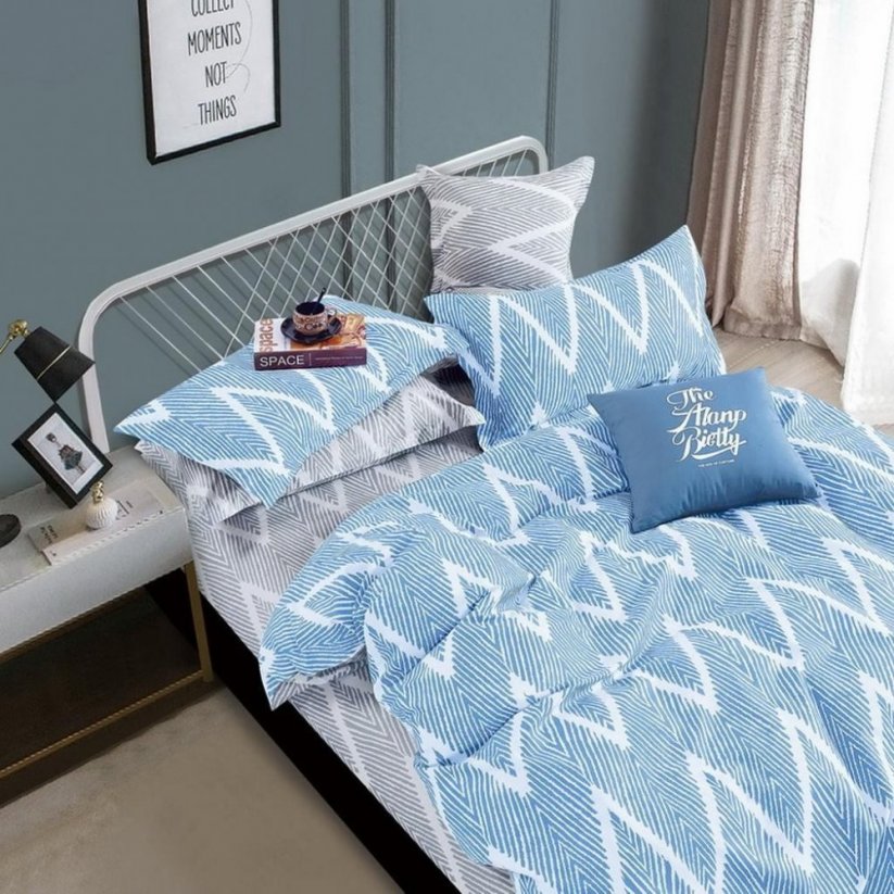 Lenjerie de pat reversibilă, în stil scandinav albastru