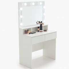 Biely toaletný stolík s LED zrkadlom, šuflíkmi a priehradkami