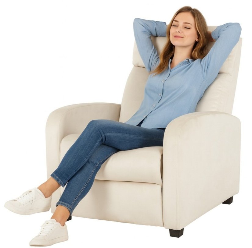 Bež žametni naslanjajoči fotelj