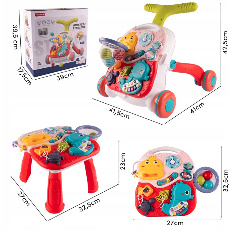 Walker pentru copii 2in1 - Walker interactiv și masă educativă cu muzică