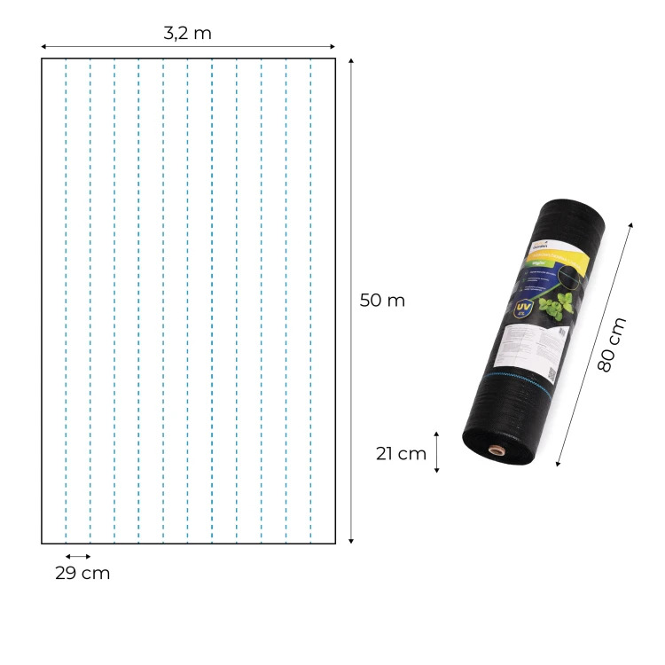 Agrotekstil proti plevelu 90 g/m² + 50 pritrdilnih zatičev - Velikost: Šírka: 3,2 m | Dĺžka: 50 m