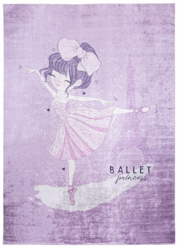 Lila Kinderteppich mit dem Motiv einer Ballerina am Eiffelturm