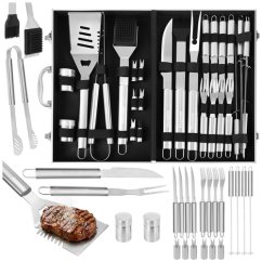 Set da barbecue in valigetta 26 pezzi - utensili da barbecue in acciaio inox