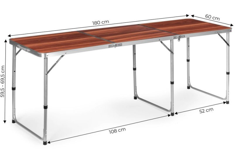 Masă de catering pliabilă 180 x 60 cm cu imitație de lemn în 3 părți