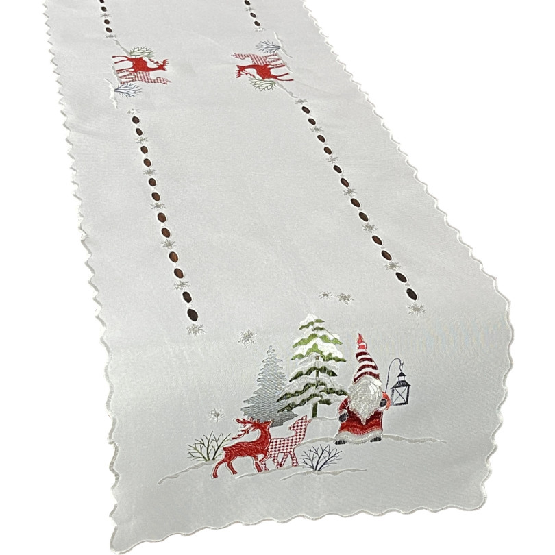Stole alb de Crăciun cu broderie de elf și ren