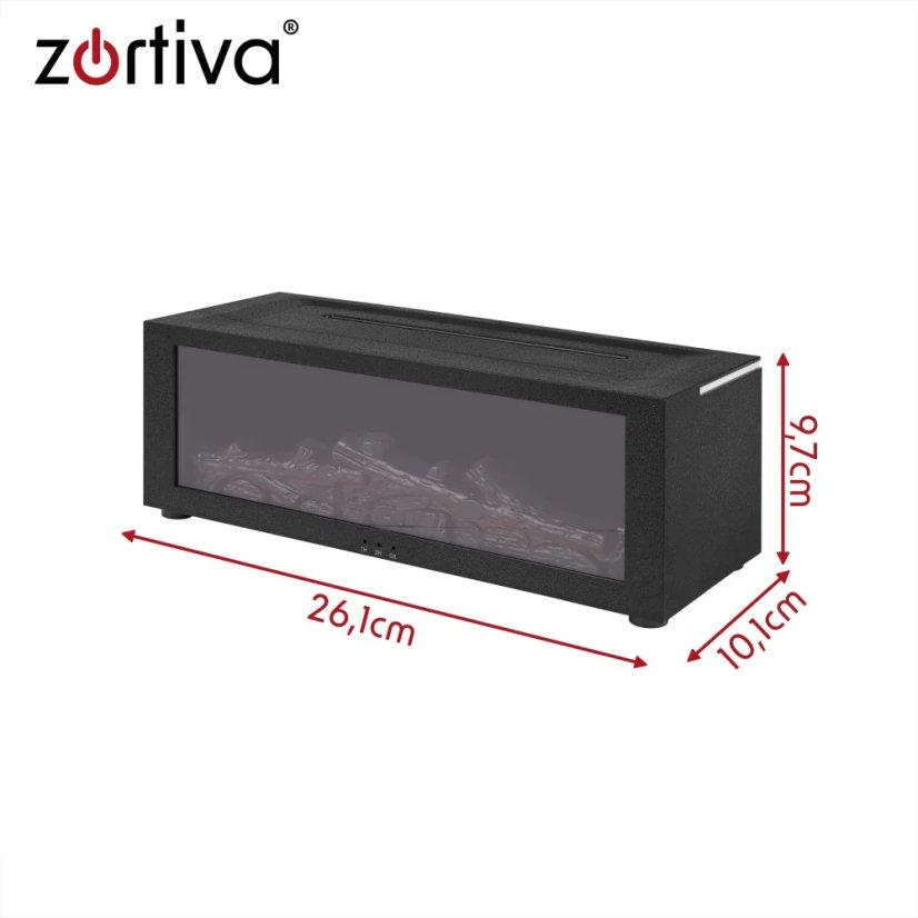 Aromadiffúzor és párásító LED-es kandallóhatással, 150 ml – fekete