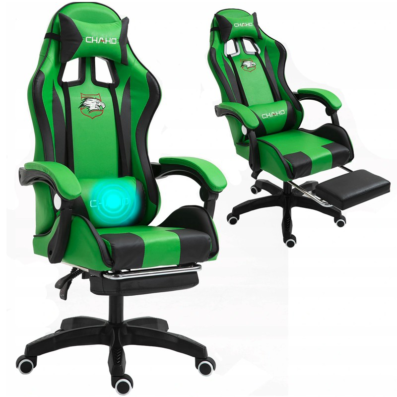 Udobna gaming stolica s crno-zelenim jastukom