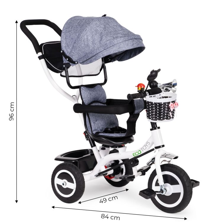 Tříkolka, kočárek šedý ECOTOYS