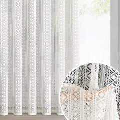 Cortina boho alb elegant cu model de dantelă cu panglică