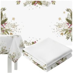 Karácsonyi fehér asztalterítő ünnepi mintával - 140 x 220 cm