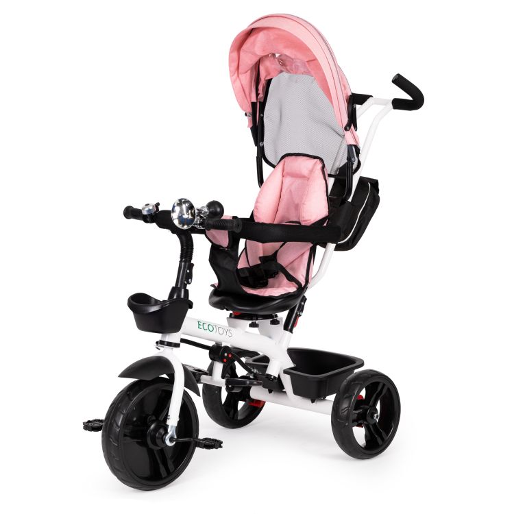 Růžová otočná tříkolka se střechou ECOTOYS