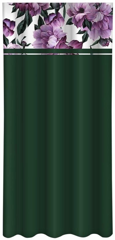 Elegantný záves v zelenej farbe s potlačou kvetín
