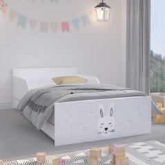 Bílá dětská postel s motivem zajíčka 160 x 80 cm