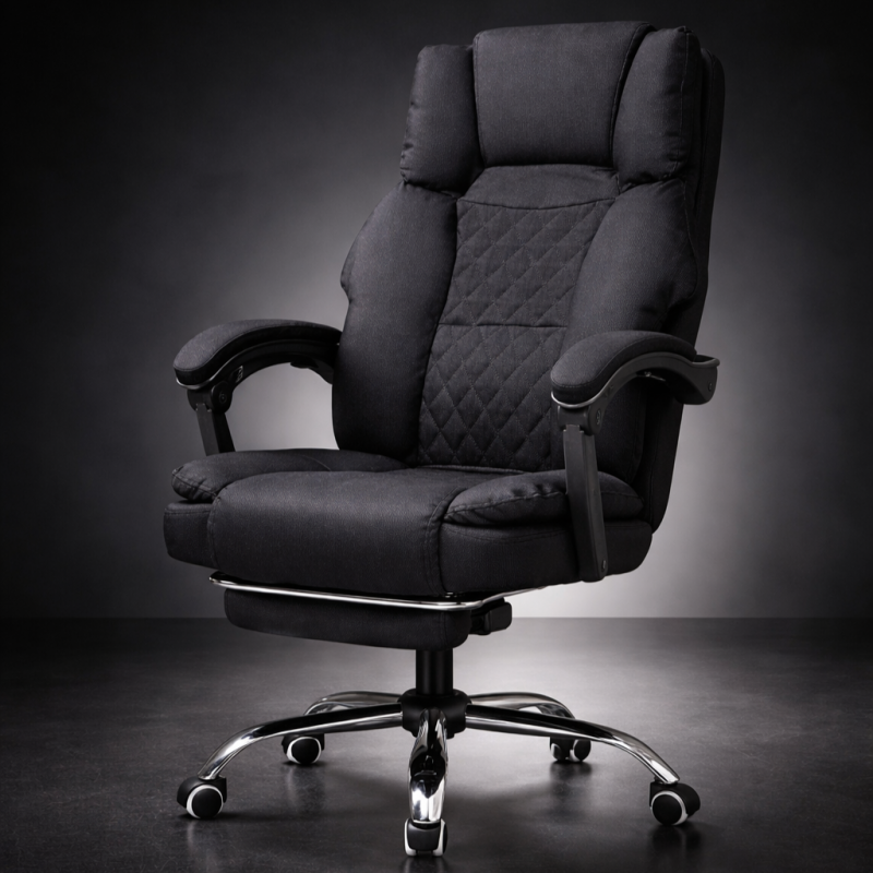 Ergonomická kancelářská židle s opěrkou nohou a masážní péčí - černá látka