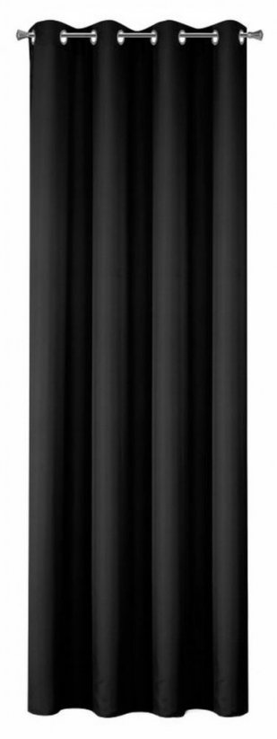 Črne enobarvne zavese, ki visijo na obročkih - Velikost: Dolžina: 250 cm