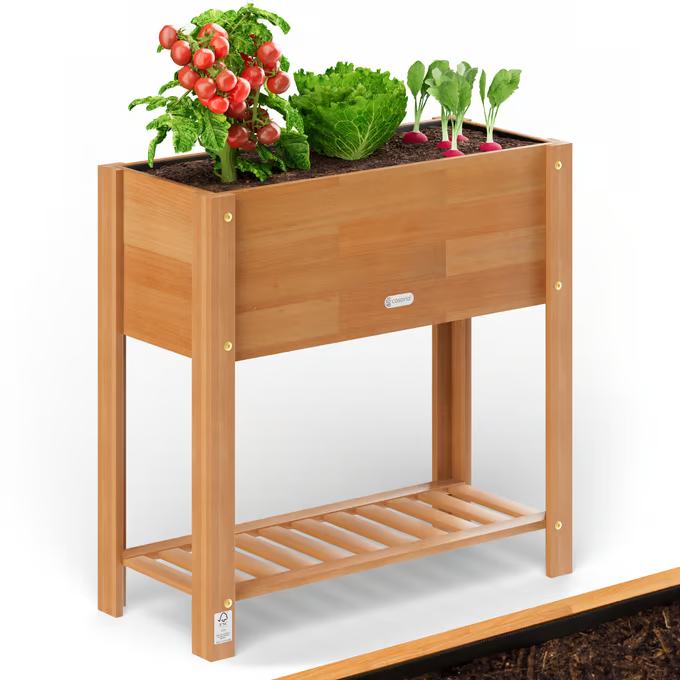 Aiuola rialzata da giardino in legno di acacia con vano portaoggetti 68 × 30 × 75 cm