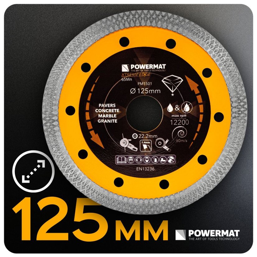 Disc diamantat 125 mm pentru beton, gresie și ceramică - diametru interior 22,23 mm