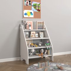 Montessori regál na knihy a hračky pro děti - bílý