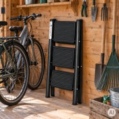 Črne zložljive jeklene stopničke s 3 stopnicami – nosilnost 150 kg