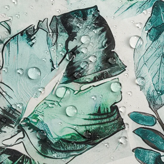 Vonkajší vodeodolný záves do altánku  - biely s motívom zelených listov