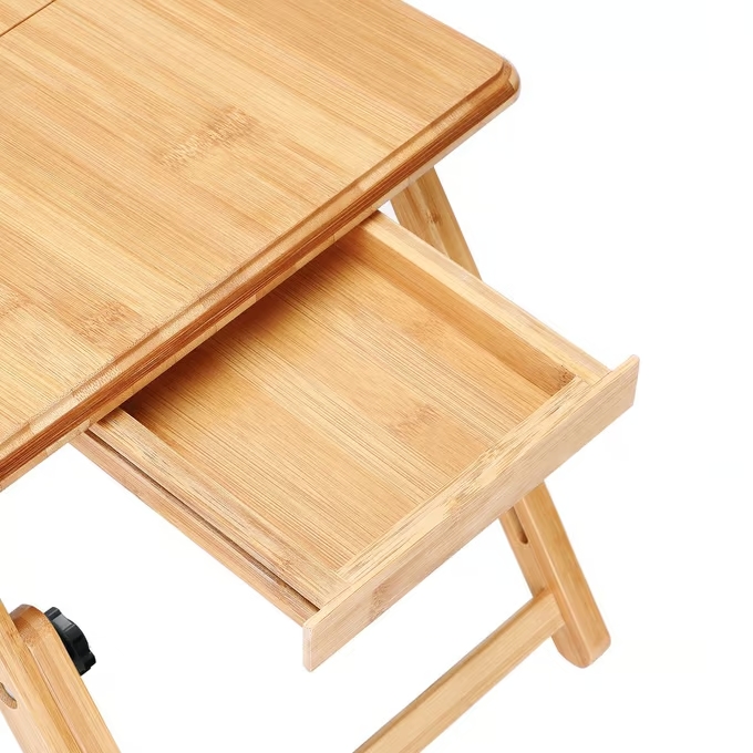 Bambusz laptop asztal szellőzőnyílásokkal és fiókkal 55 x 28 x 35 cm