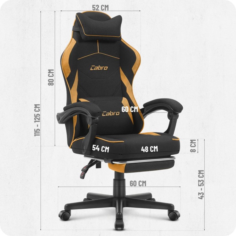 CABRO C502 gamerska stolica od tkanine s osloncem za noge, do 150 kg, crna i narančasta