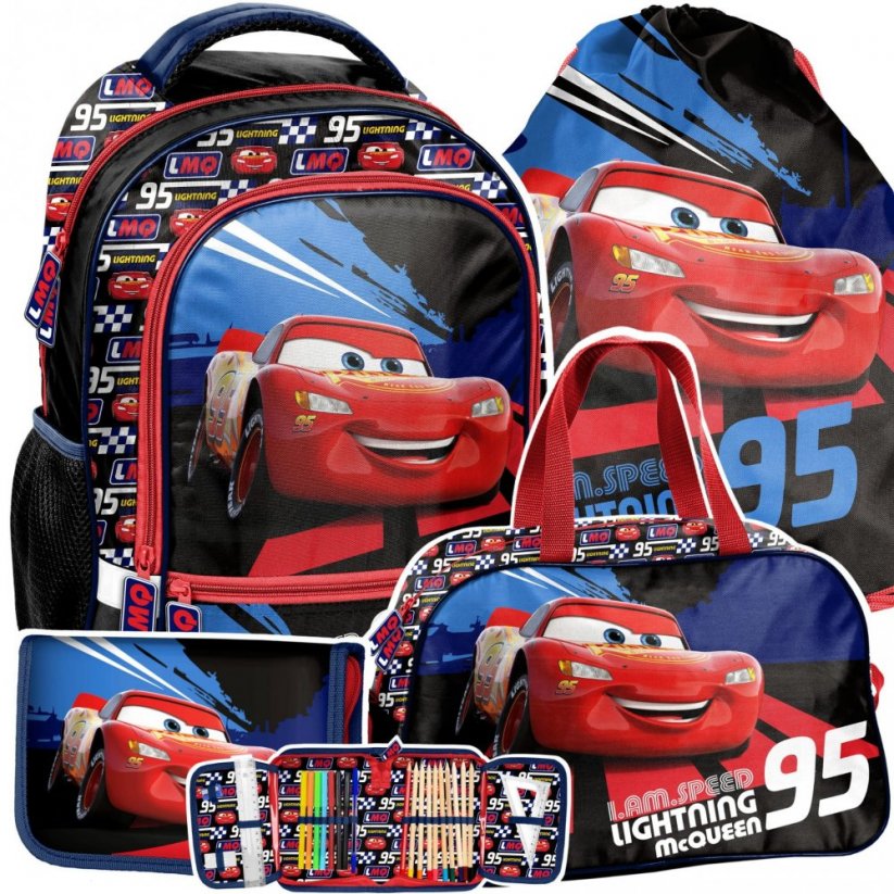Školní batoh CARS pro chlapce v čtyřdílné sadě