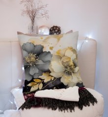 Elegante federa con motivo floreale nei toni del grigio