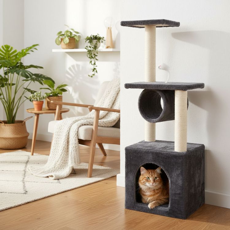 Tiragraffi per gatti, albero per gatti con tunnel 94 cm