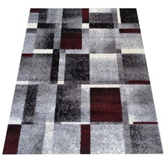 Koberec s geometrickými vzory v červeno-šedé barevné kombinaci 