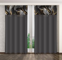 Schlichter dunkelgrauer Vorhang mit grauem und goldenem Blattdruck