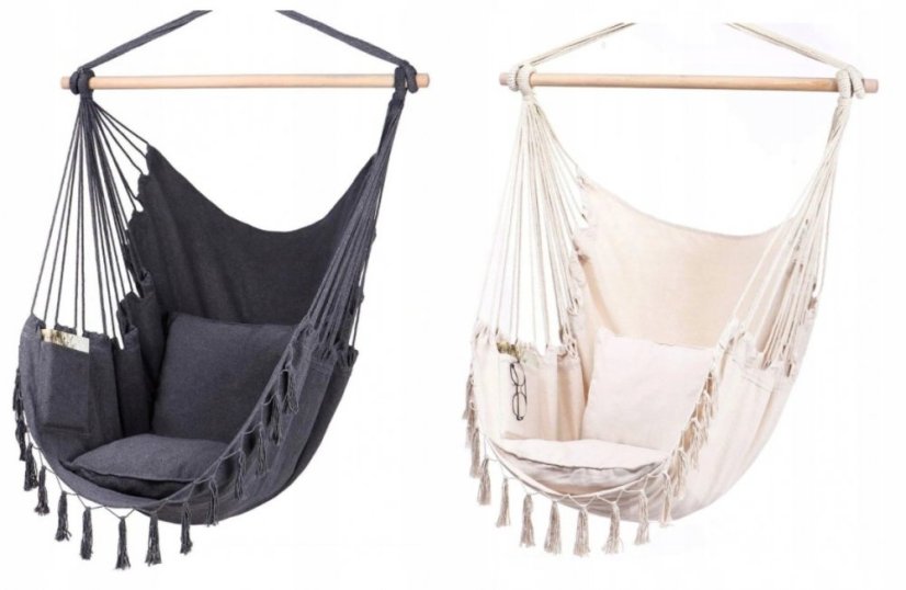 Závesné kreslo s vankúšom šedej farby