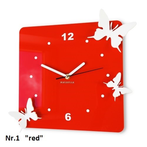 Červené nástenné hodiny 3D motýliky