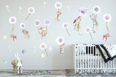 Очарователен бебешки стикер за стена Животни върху глухарчета 60 х 120 см