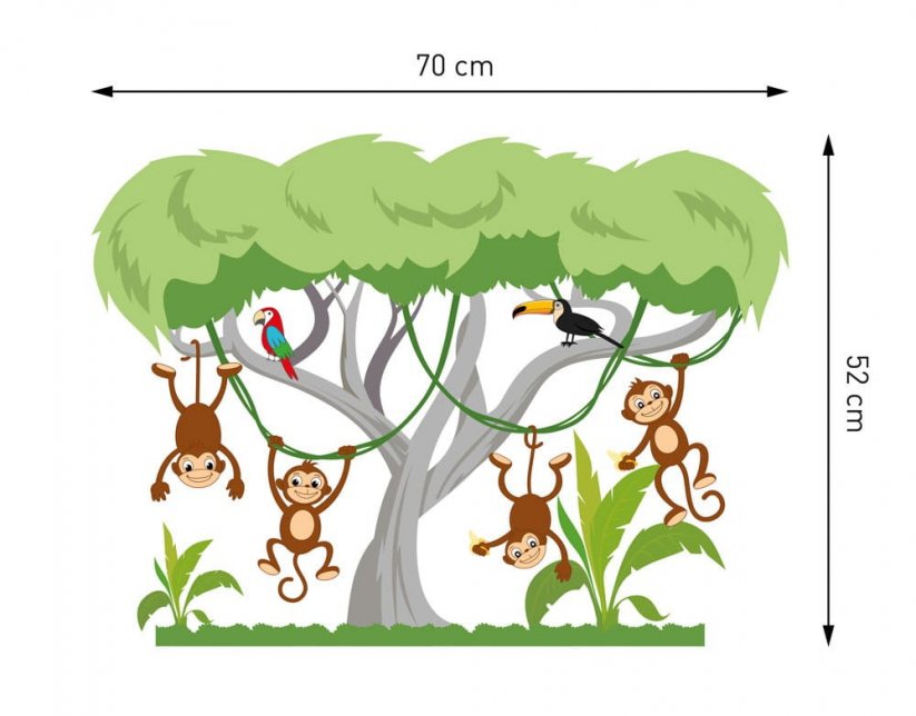 Autocolant de perete maimuțe vesele pe copac 70 x 52 cm