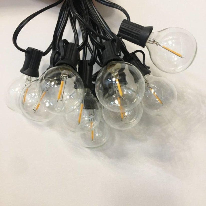 Kerti LED fényfüzér 15 m - 20 dekoratív izzó G40, melegfehér fény, IP44