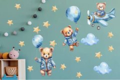 Magische leuchtende Aufkleber für Kinder - blaue Teddybären