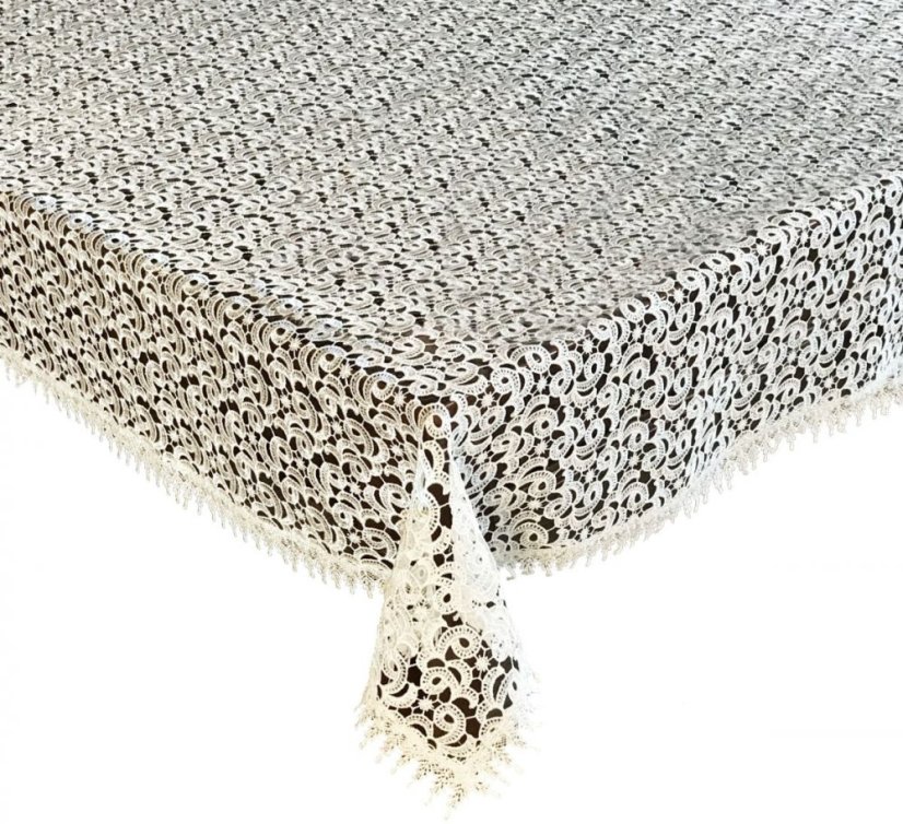 Față de masă din dantelă crem cu margine decorativă
