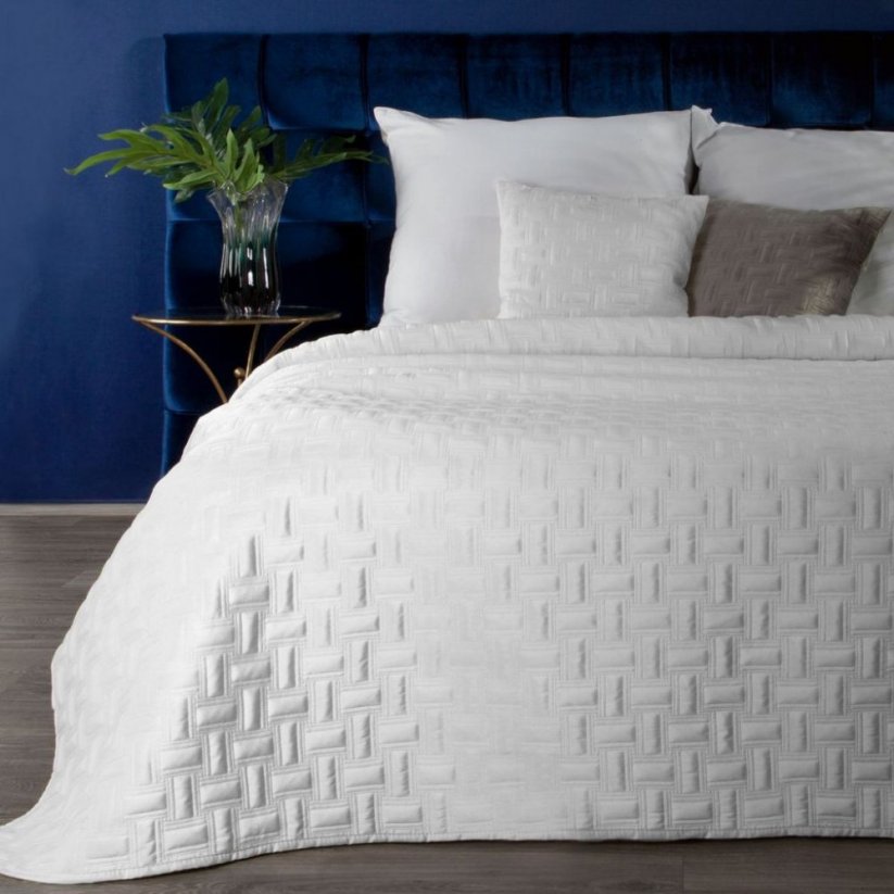 Cuvertură de pat din catifea albă ca zăpada, cu matlasare