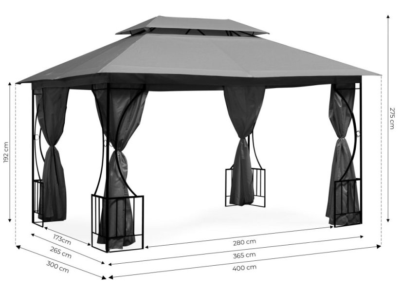 Záhradný stan 3 x 4 m s moskytiérou v sivej farbe