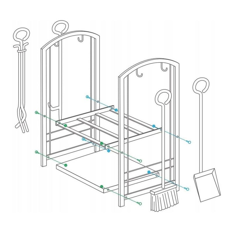 Kandallófa állvány tartozékokkal 73 x 40 x 30 cm