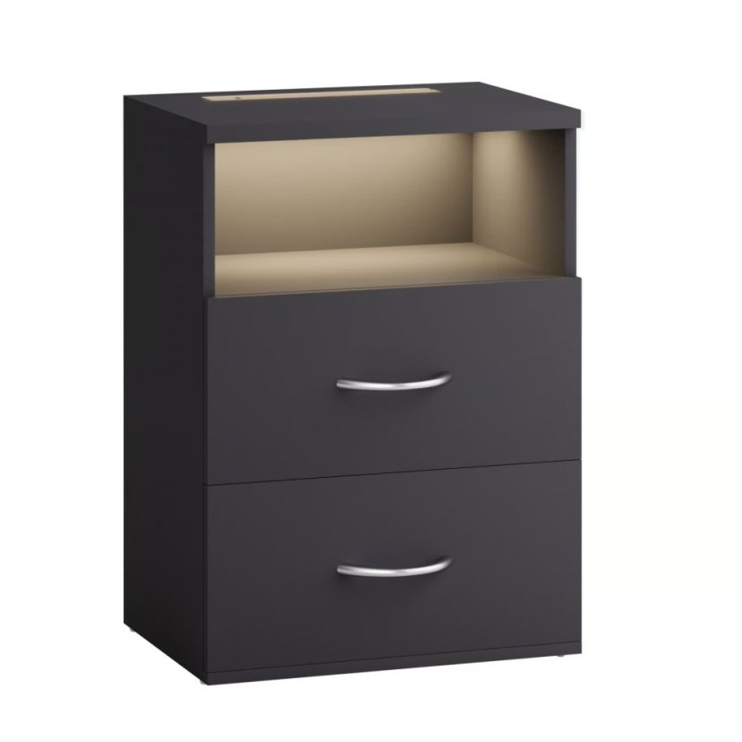 Jamie éjjeliszekrény LED világítással és USB-vel - 55 × 40 × 28 cm