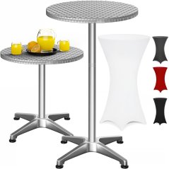2in1 álló- és bisztróasztal Ø60 cm - ezüst, magasság 70/115 cm + rugalmas terítő