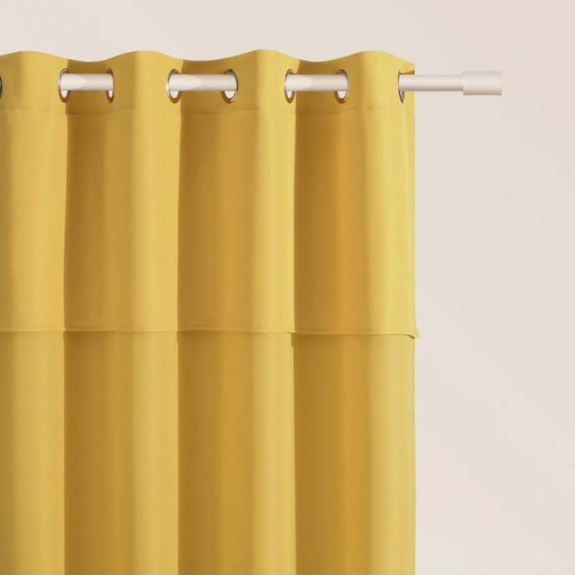 Horčicovo žltý záves Mia na strieborné kruhy 140 x 280 cm