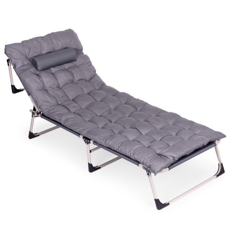 Șezlong rabatabil cu pernă gri