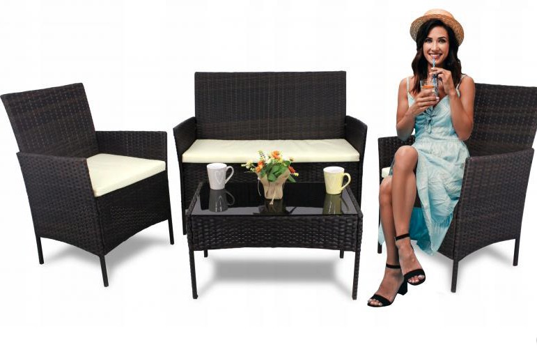 Комплект мебели за кафе от полиуретан, тъмнокафяв